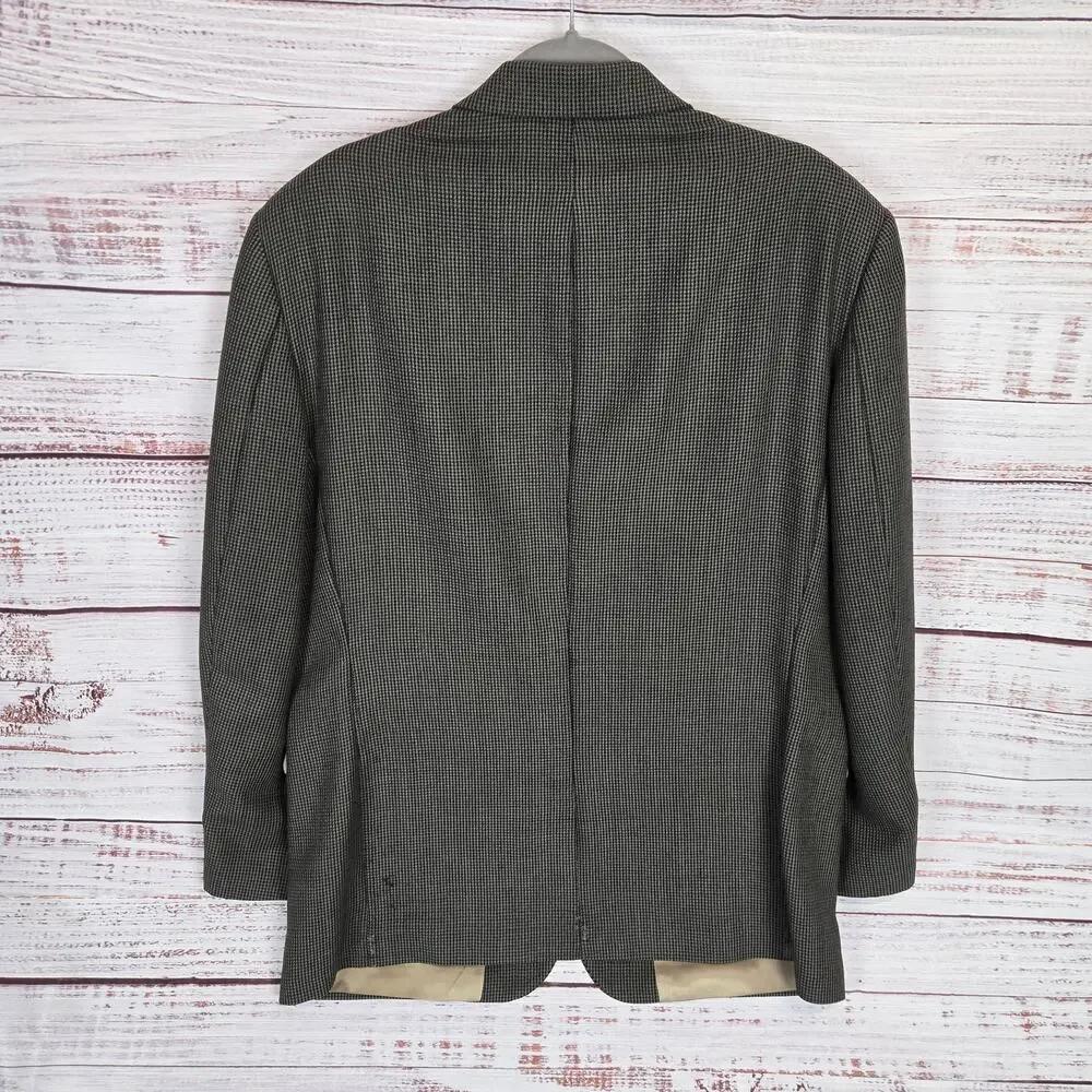 Oscar De La Renta Mens 42R Brown Houndstooth Check Blazer Tweed Wool Sport Coat